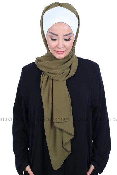 Vera - Creme & Khaki Praktisk Chiffon Hijab