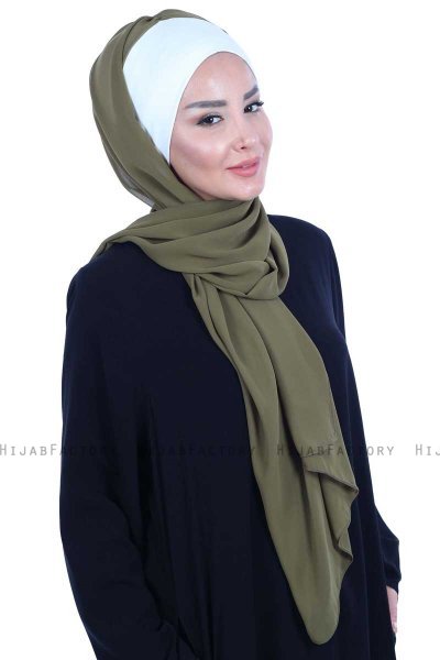 Vera - Creme & Khaki Praktisk Chiffon Hijab