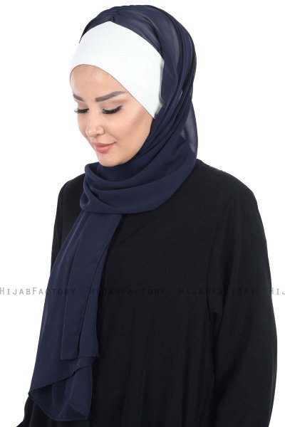 Vera - Creme & Marineblå Praktisk Chiffon Hijab