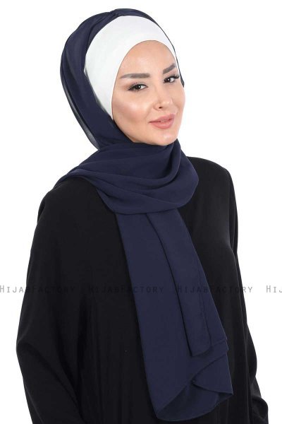 Vera - Creme & Marineblå Praktisk Chiffon Hijab