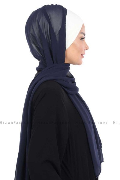 Vera - Creme & Marineblå Praktisk Chiffon Hijab