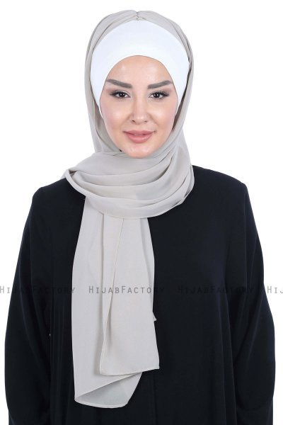 Vera - Creme & Taupe Praktisk Chiffon Hijab
