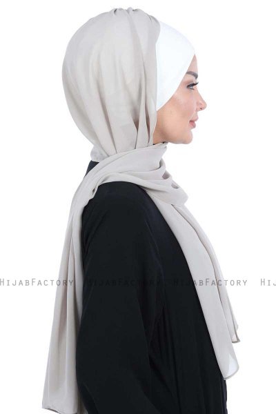 Vera - Creme & Taupe Praktisk Chiffon Hijab