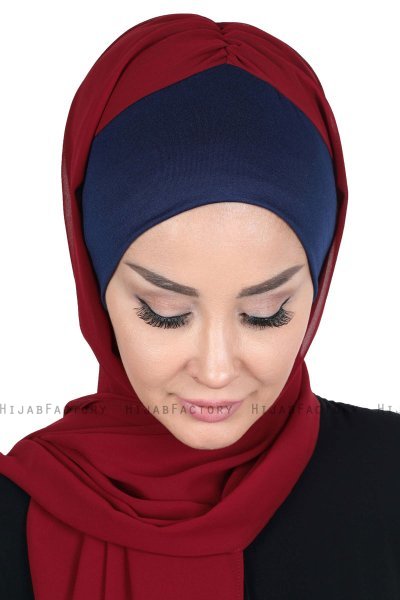 Vera - Marineblå & Bordeaux Praktisk Chiffon Hijab