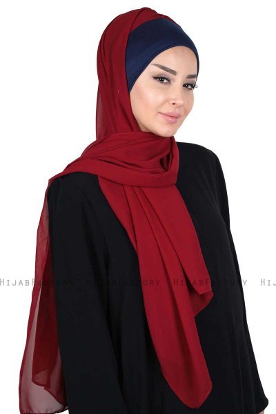 Vera - Marineblå & Bordeaux Praktisk Chiffon Hijab