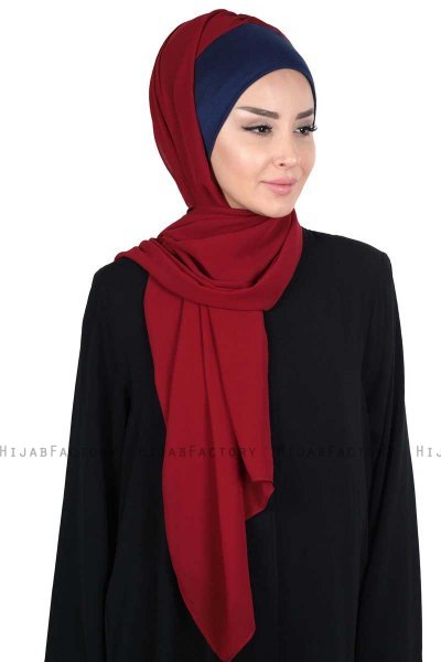Vera - Marineblå & Bordeaux Praktisk Chiffon Hijab