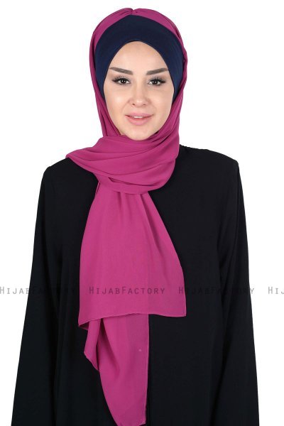 Vera - Marineblå & Fuchsia Praktisk Chiffon Hijab