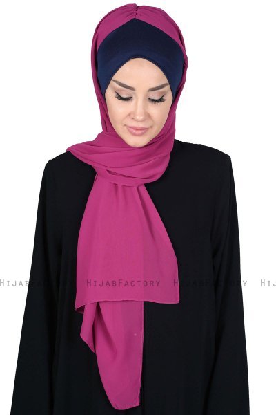 Vera - Marineblå & Fuchsia Praktisk Chiffon Hijab