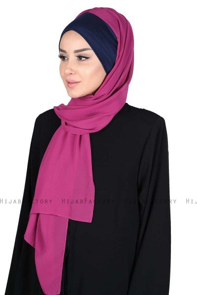 Vera - Marineblå & Fuchsia Praktisk Chiffon Hijab