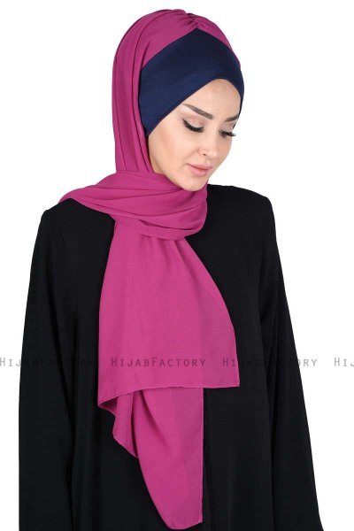 Vera - Marineblå & Fuchsia Praktisk Chiffon Hijab