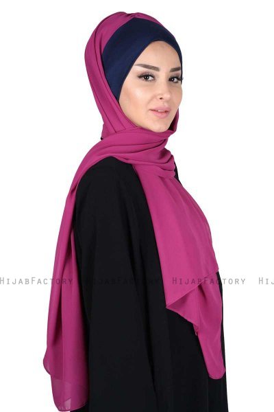 Vera - Marineblå & Fuchsia Praktisk Chiffon Hijab