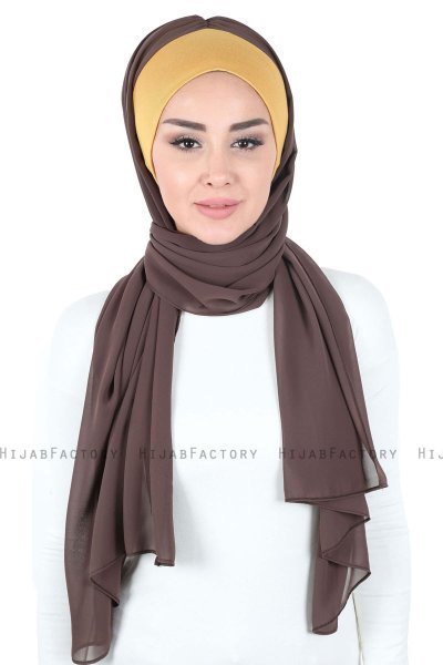 Vera - Sennepsgul & Brun Praktisk Chiffon Hijab
