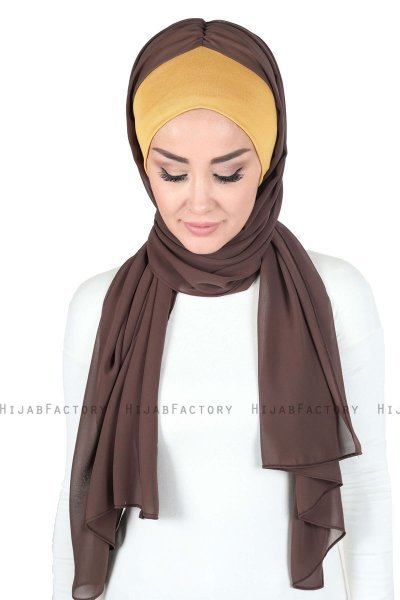 Vera - Sennepsgul & Brun Praktisk Chiffon Hijab