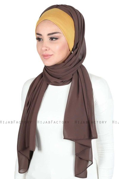 Vera - Sennepsgul & Brun Praktisk Chiffon Hijab