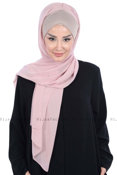 Vera - Taupe & Gammelrosa Praktisk Chiffon Hijab