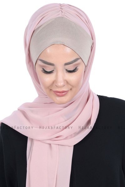 Vera - Taupe & Gammelrosa Praktisk Chiffon Hijab