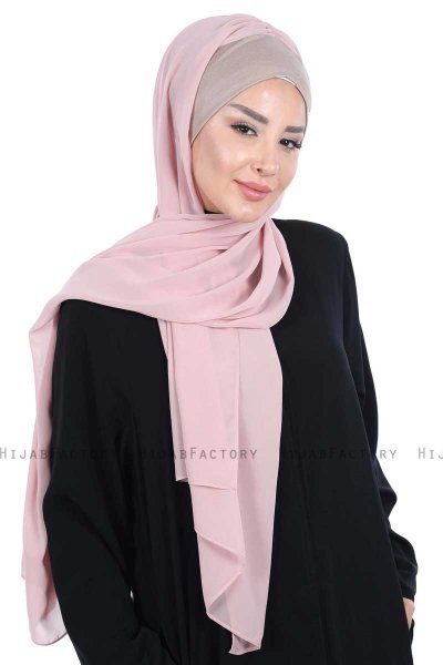 Vera - Taupe & Gammelrosa Praktisk Chiffon Hijab
