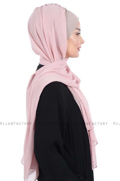 Vera - Taupe & Gammelrosa Praktisk Chiffon Hijab