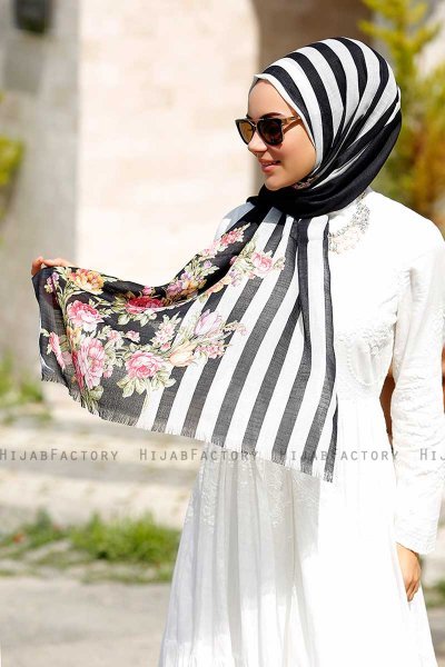 Vezna - Svart Mønstret Hijab - Sal Evi