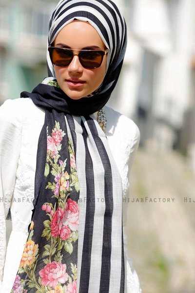 Vezna - Svart Mønstret Hijab - Sal Evi