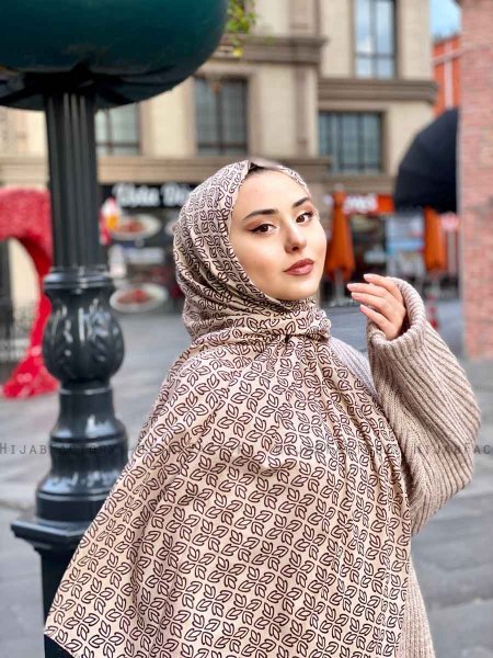 Wahida - Taupe Mønstret Bomull Hijab - Mirach