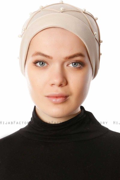 Yaren - Beige Crepe Chiffon Turban - Sehr-i Sal