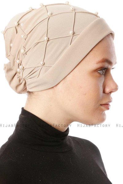 Yaren - Beige Crepe Chiffon Turban - Sehr-i Sal