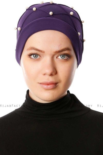 Yaren - Mørk Lilla Crepe Chiffon Turban - Sehr-i Sal