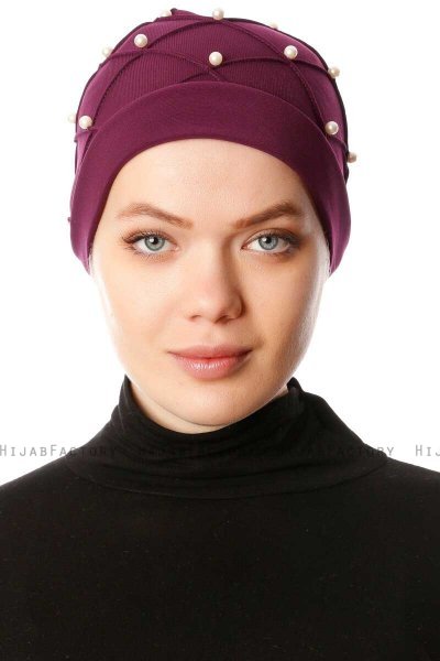 Yaren - Plomme Crepe Chiffon Turban - Sehr-i Sal