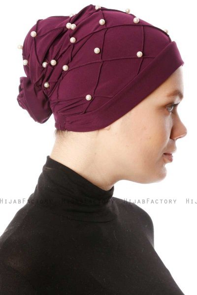 Yaren - Plomme Crepe Chiffon Turban - Sehr-i Sal