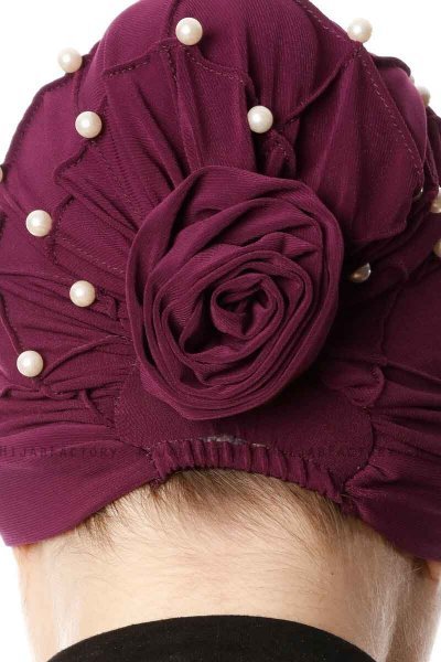 Yaren - Plomme Crepe Chiffon Turban - Sehr-i Sal