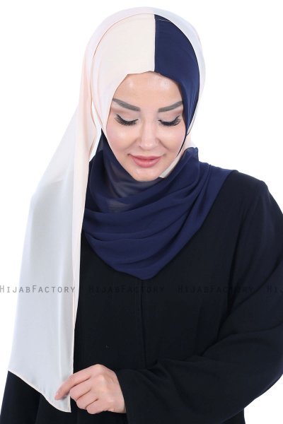 Ylva - Beige & Marineblå Praktisk Chiffon Hijab