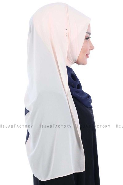 Ylva - Beige & Marineblå Praktisk Chiffon Hijab