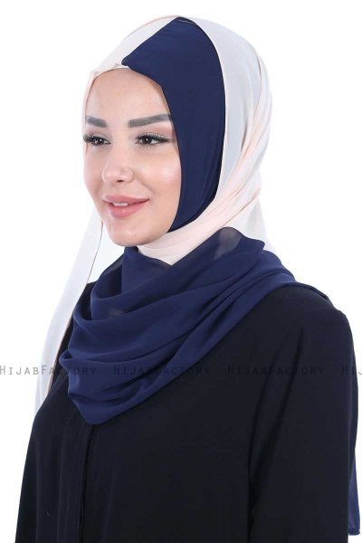Ylva - Beige & Marineblå Praktisk Chiffon Hijab