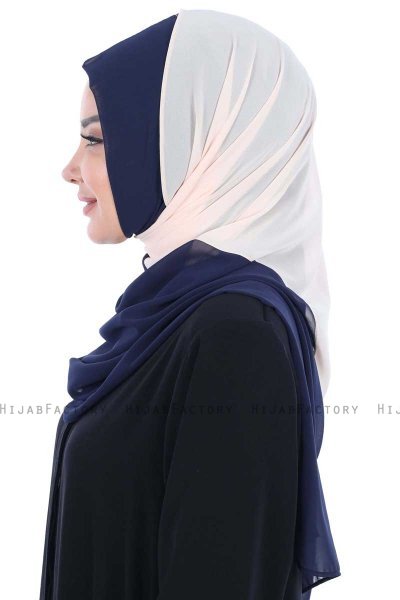 Ylva - Beige & Marineblå Praktisk Chiffon Hijab