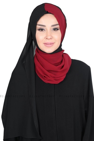 Ylva - Bordeaux & Svart Praktisk Chiffon Hijab