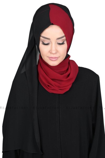 Ylva - Bordeaux & Svart Praktisk Chiffon Hijab