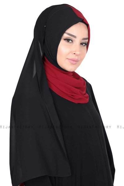 Ylva - Bordeaux & Svart Praktisk Chiffon Hijab