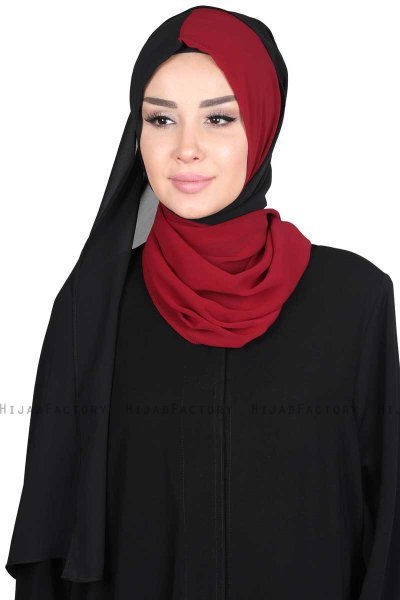 Ylva - Bordeaux & Svart Praktisk Chiffon Hijab