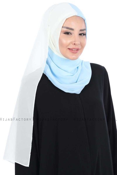 Ylva - Creme & Lyseblå Praktisk Chiffon Hijab