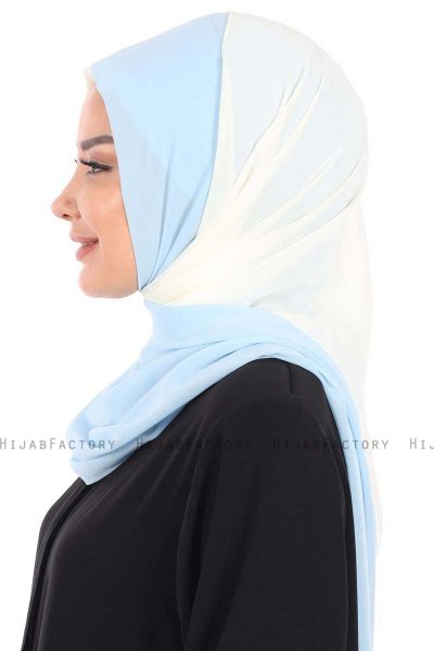 Ylva - Creme & Lyseblå Praktisk Chiffon Hijab