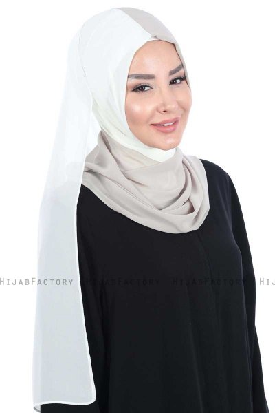 Ylva - Creme & Taupe Praktisk Chiffon Hijab