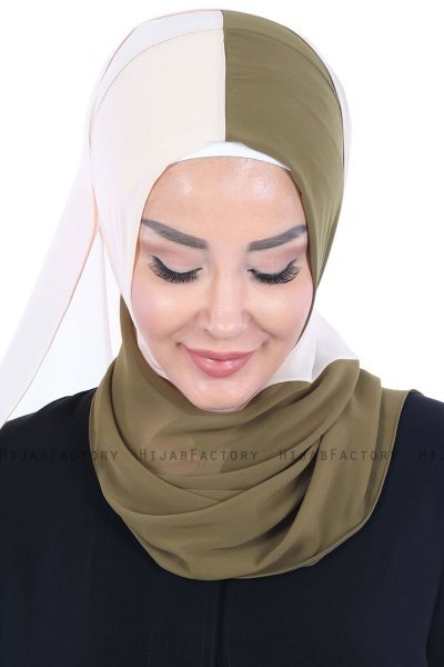 Ylva - Khaki & Beige Praktisk Chiffon Hijab