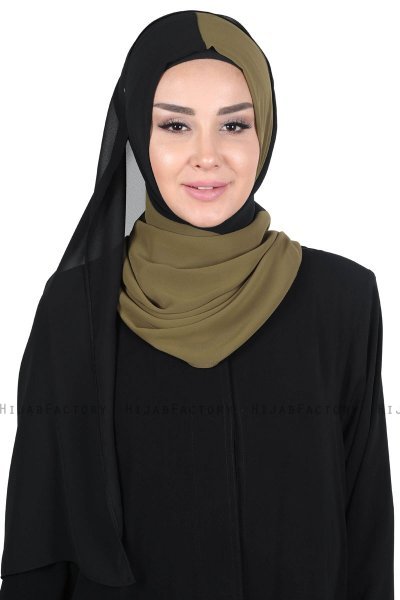 Ylva - Khaki & Svart Praktisk Chiffon Hijab