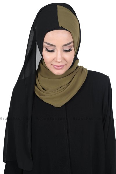 Ylva - Khaki & Svart Praktisk Chiffon Hijab