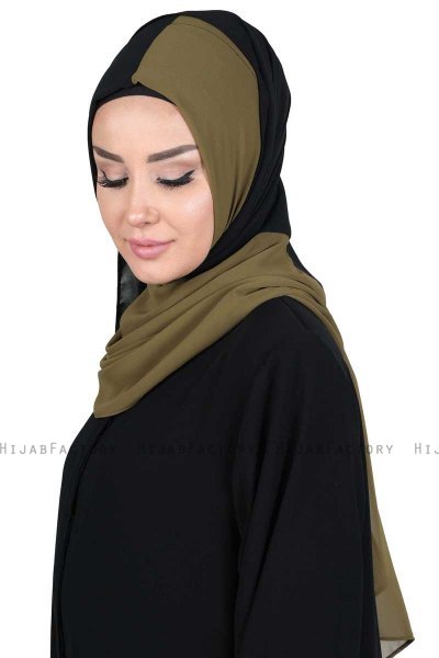 Ylva - Khaki & Svart Praktisk Chiffon Hijab