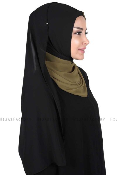 Ylva - Khaki & Svart Praktisk Chiffon Hijab