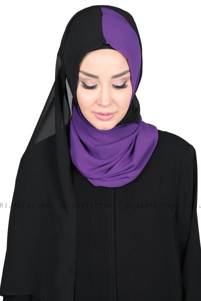 Ylva - Lilla & Svart Praktisk Chiffon Hijab