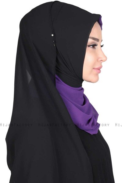 Ylva - Lilla & Svart Praktisk Chiffon Hijab