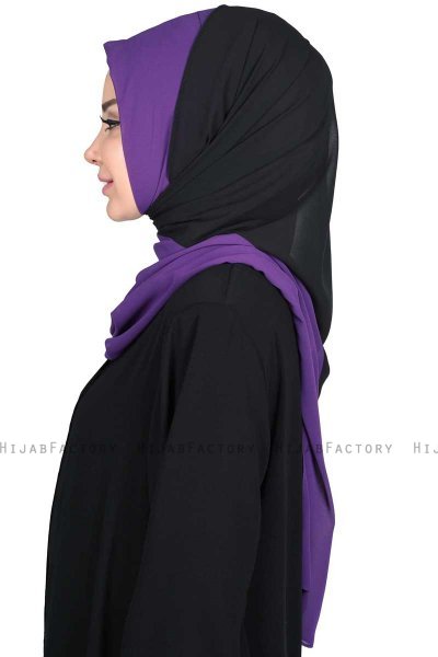 Ylva - Lilla & Svart Praktisk Chiffon Hijab